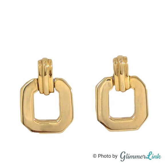 Octagonal Doorknocker Style Gold Tone Pierced Drop Earrings - Picture 1 of 9